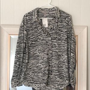H&M Zebra Print Burton-Down Blouse NEW WITH TAGS